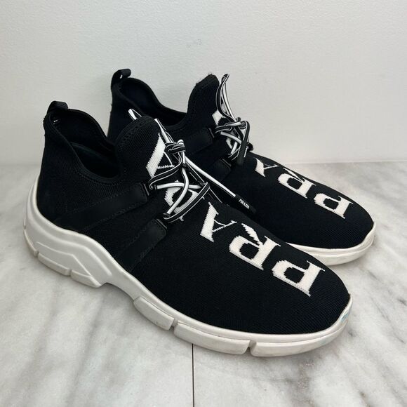 Prada Knit Fabric Black and White Sneakers for Women